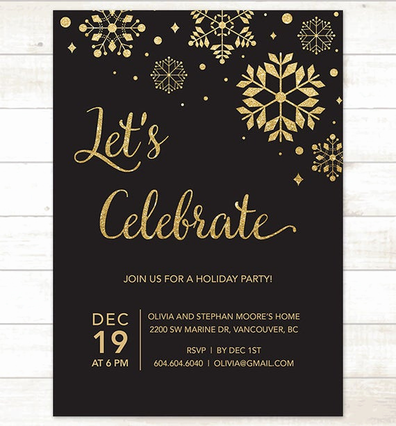 Black and Gold Invitation Awesome Black Gold Holiday Party Invitation Printable Snowflakes Black