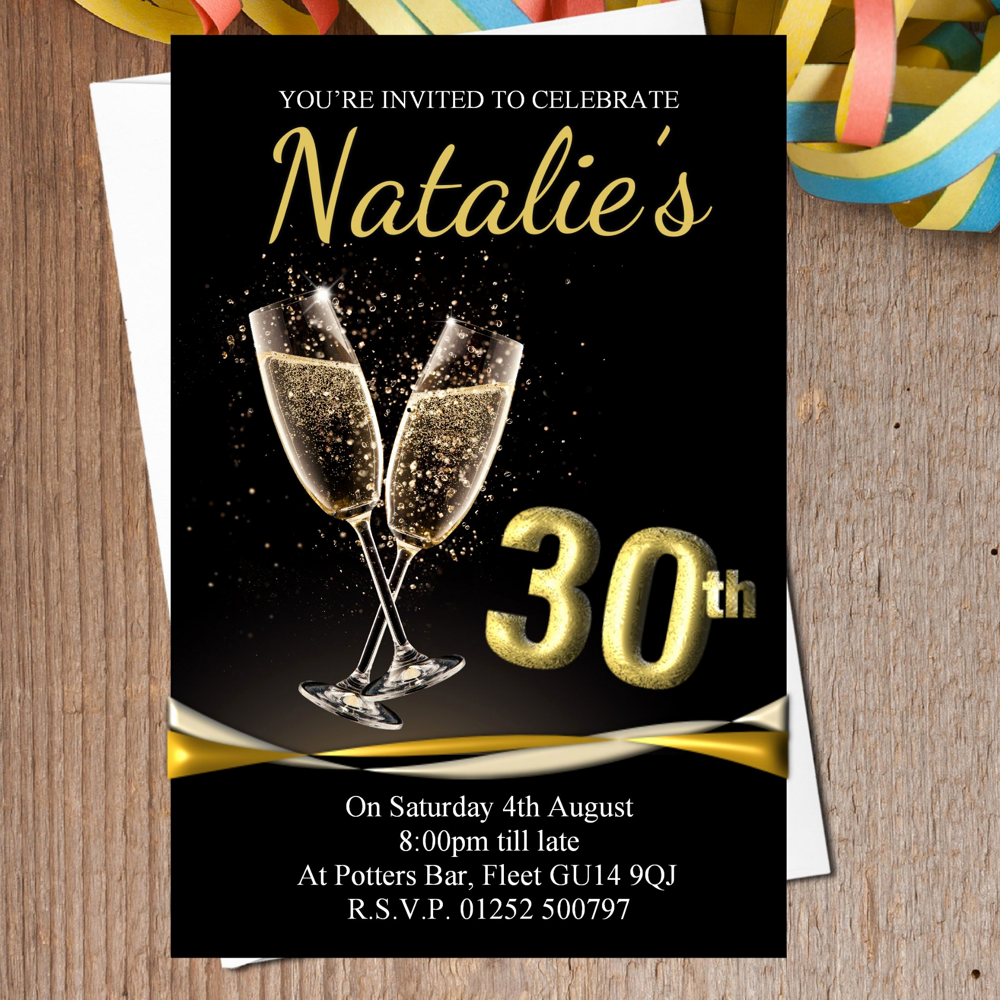 Black and Gold Invitation Beautiful 10 Personalised Black &amp; Gold Champagne Birthday Party