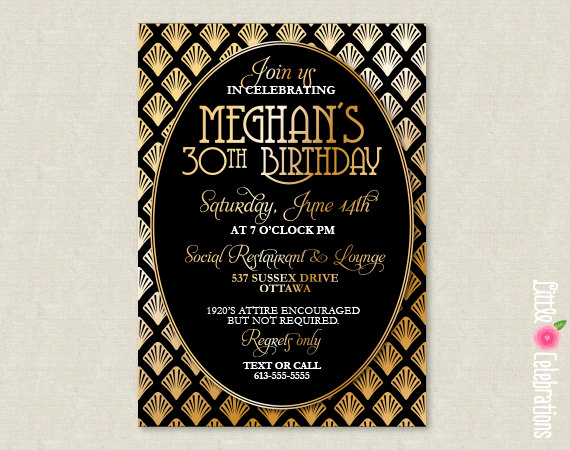 Black and Gold Invitation Elegant Printable Roaring 20 S Art Deco Black and Gold Party