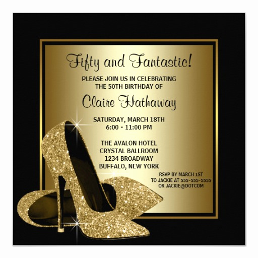 black gold high heels womans birthday party invitation