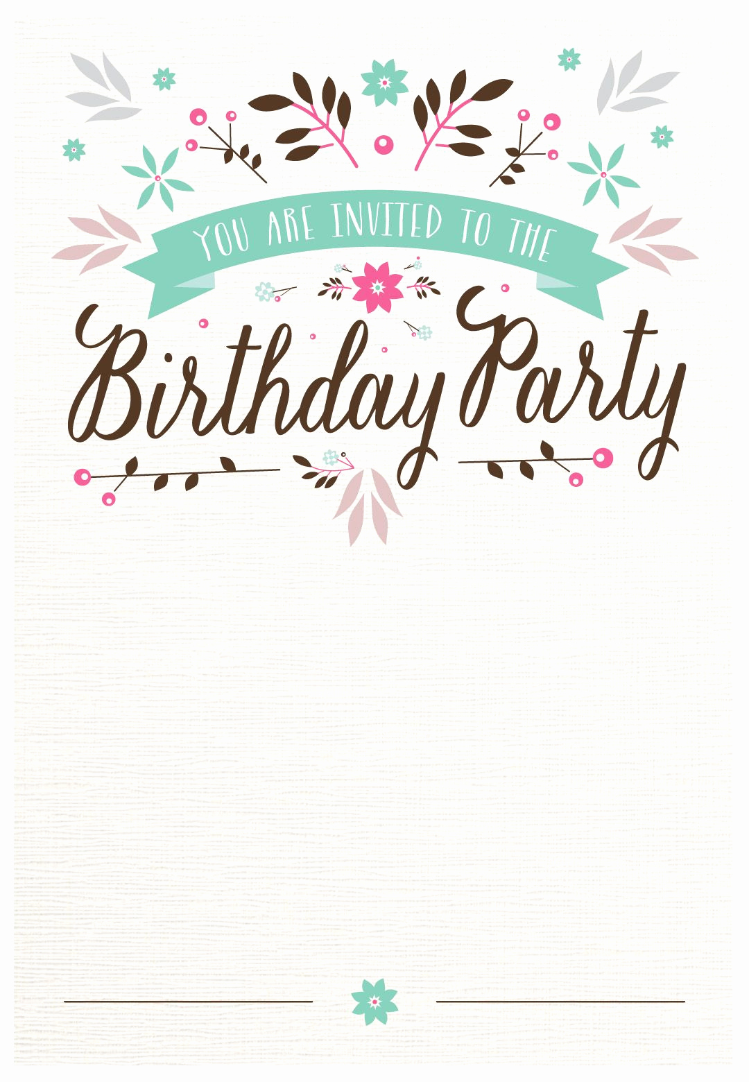Blank Invitation Templates Free Download Elegant Flat Floral Free Printable Birthday Invitation Template