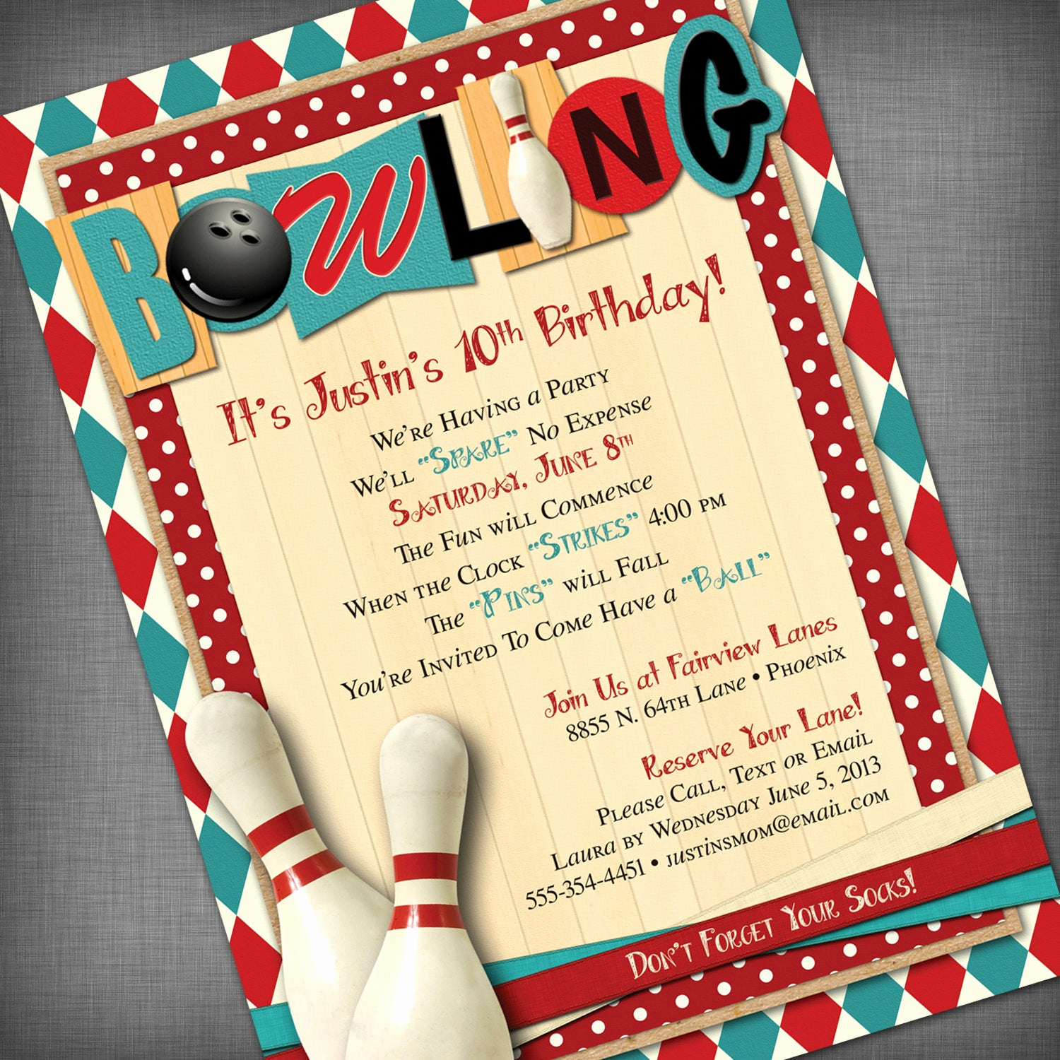 Bowling Birthday Party Invitation Lovely Bowling Party Customized Printable Invitation
