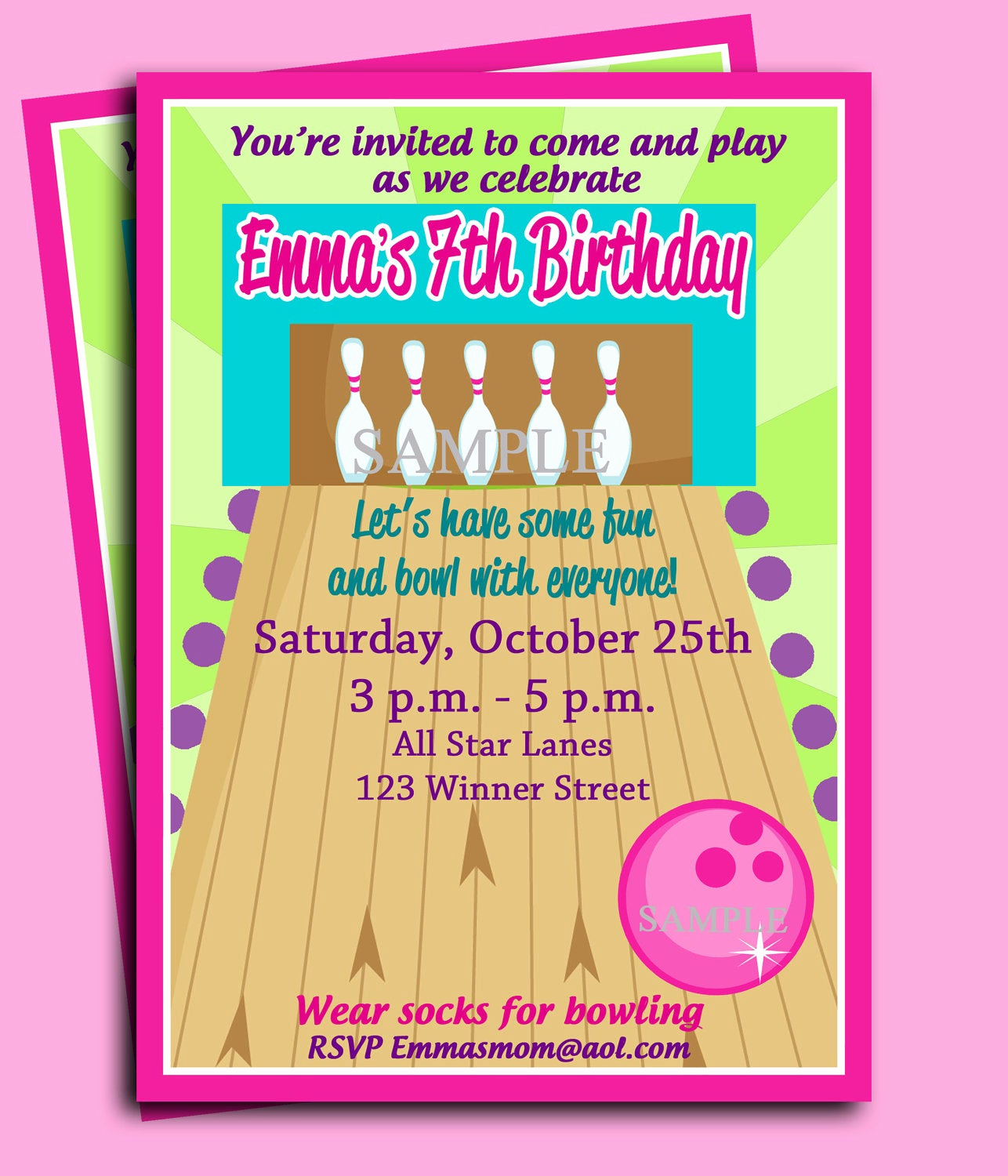 Bowling Birthday Party Invitation Unique Bowling Party Birthday Invitation Printable or Printed with