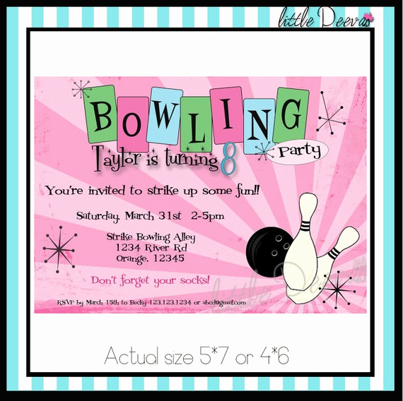 Bowling Party Invitation Wording Luxury Bowling Birthday Invitation Custom Wording and by Littledeevas