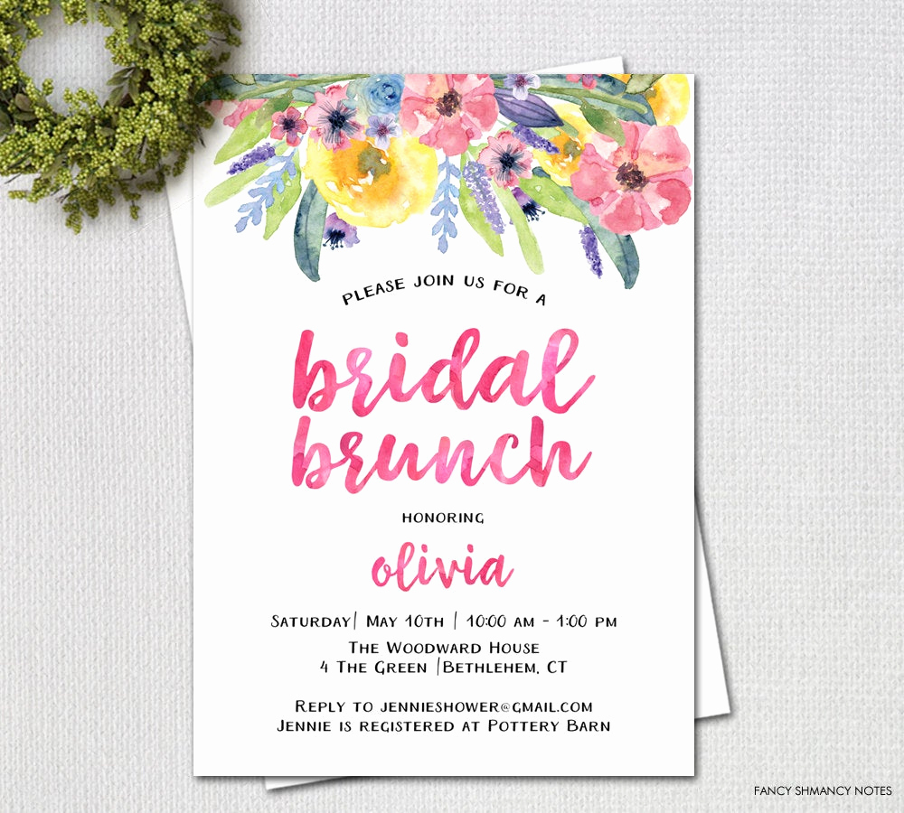 Bridal Shower Brunch Invitation Elegant Watercolor Flowers Bridal Shower Brunch Invitation