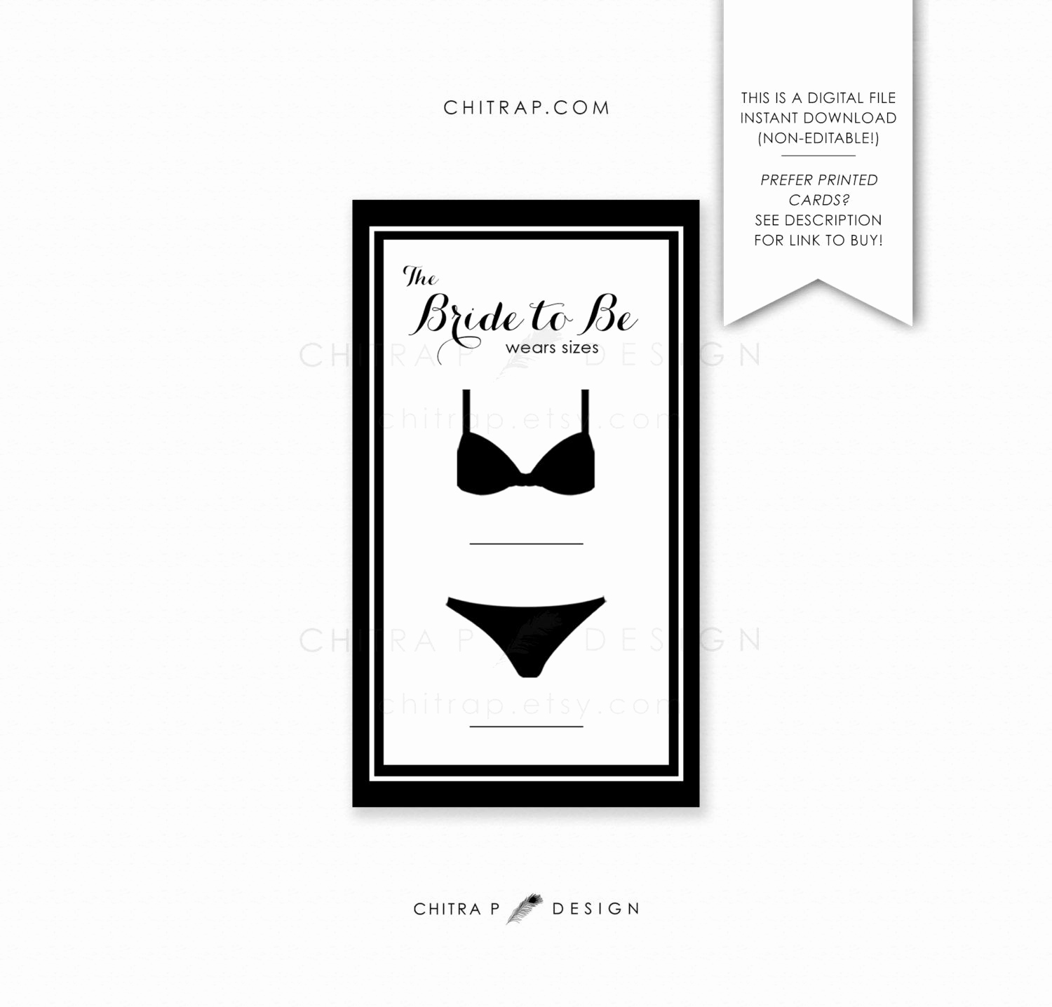 Bridal Shower Invitation Inserts Luxury Lingerie Size Bridal Insert Card Printed or Printable