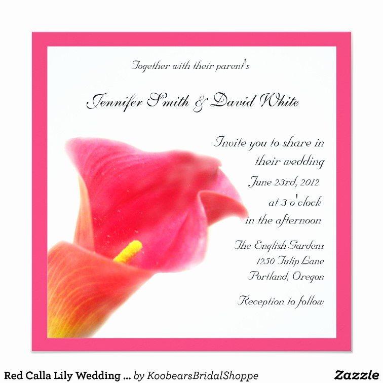 Calla Lily Wedding Invitation Beautiful Red Calla Lily Wedding Invitation
