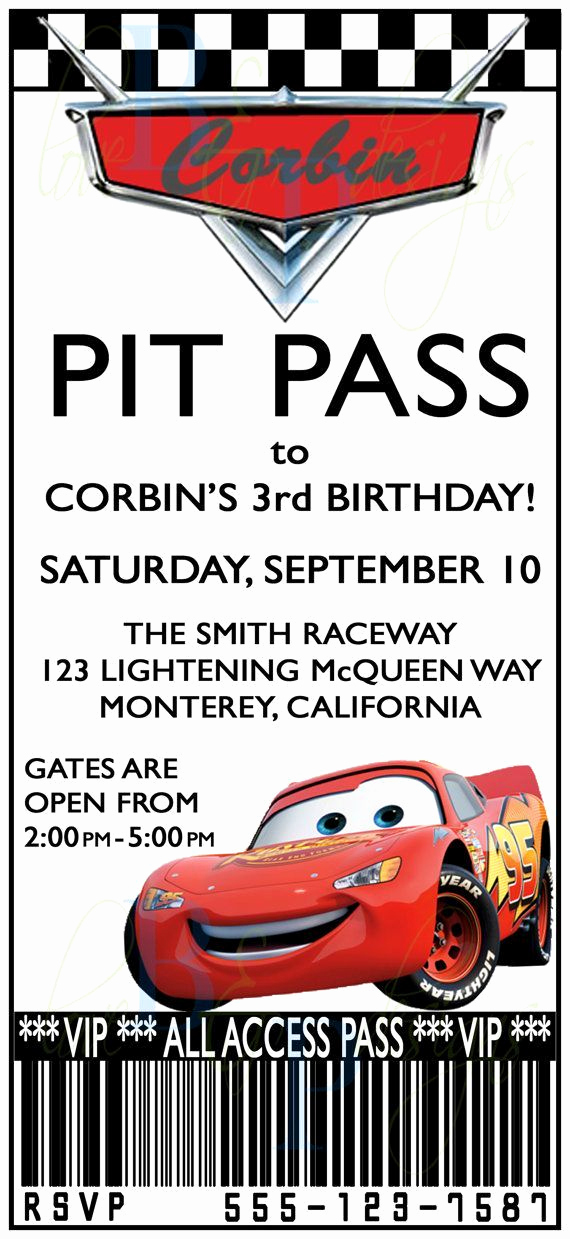 Cars Birthday Invitation Template Elegant Birthday Invitations Free Printable Cars Pit Pass