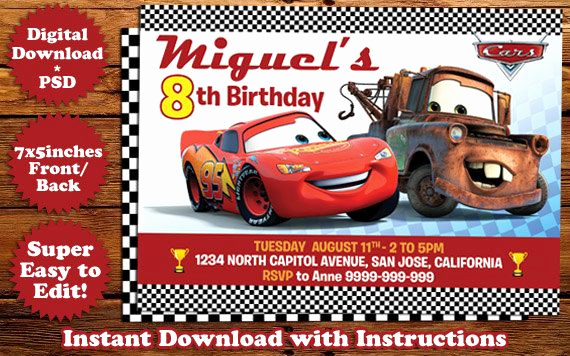 Cars Birthday Invitation Template Elegant Instant Download Disney Cars Birthday Invitation Template
