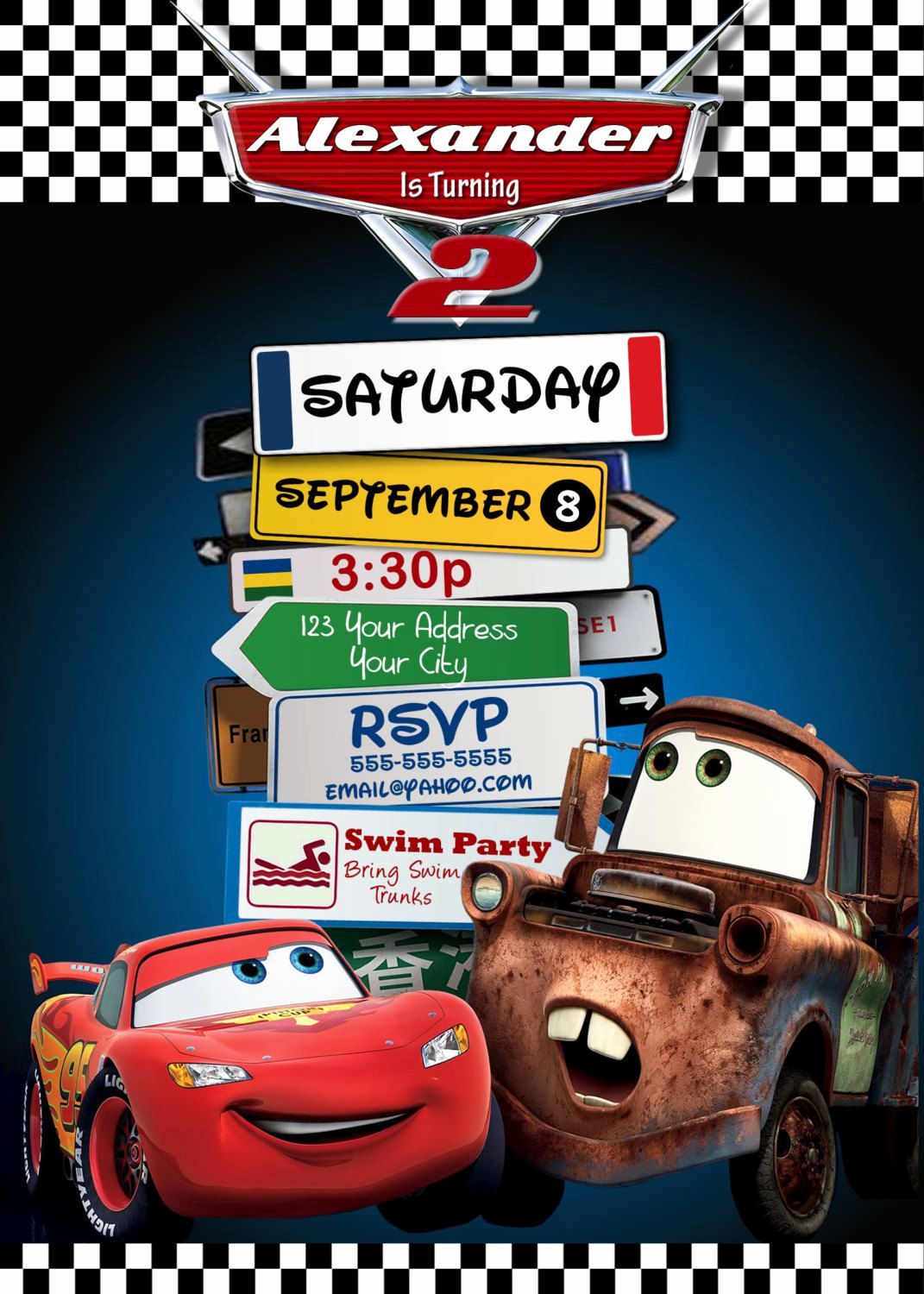 Cars Birthday Invitation Template Unique Disney Pixar Cars Lightning Mcqueen Mater Birthday Party