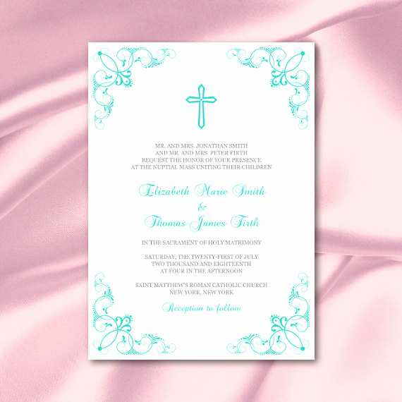 Catholic Wedding Invitation Wording Beautiful Catholic Wedding Invitation Template Turquoise Cross Invites