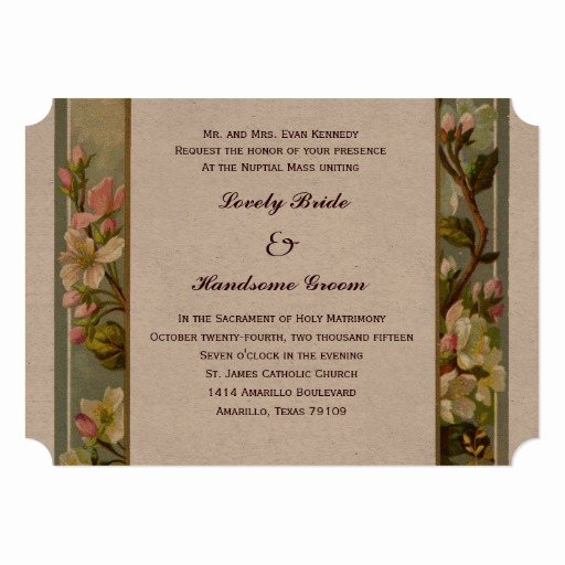 vintage lily cross catholic wedding invitation