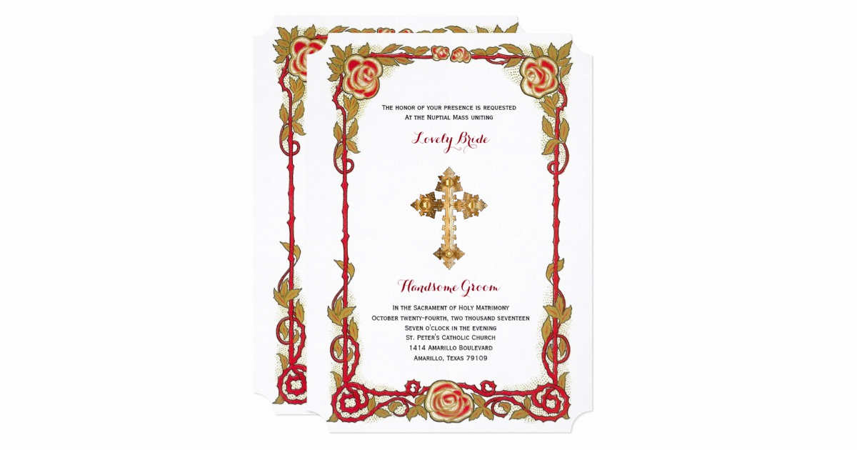 Catholic Wedding Invitation Wording Unique Vintage Rose Cross Catholic Wedding Invitation