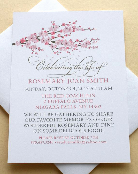 Celebration Of Life Invitation New Celebration Of Life Invitations with A Branch Of Pink Blossoms