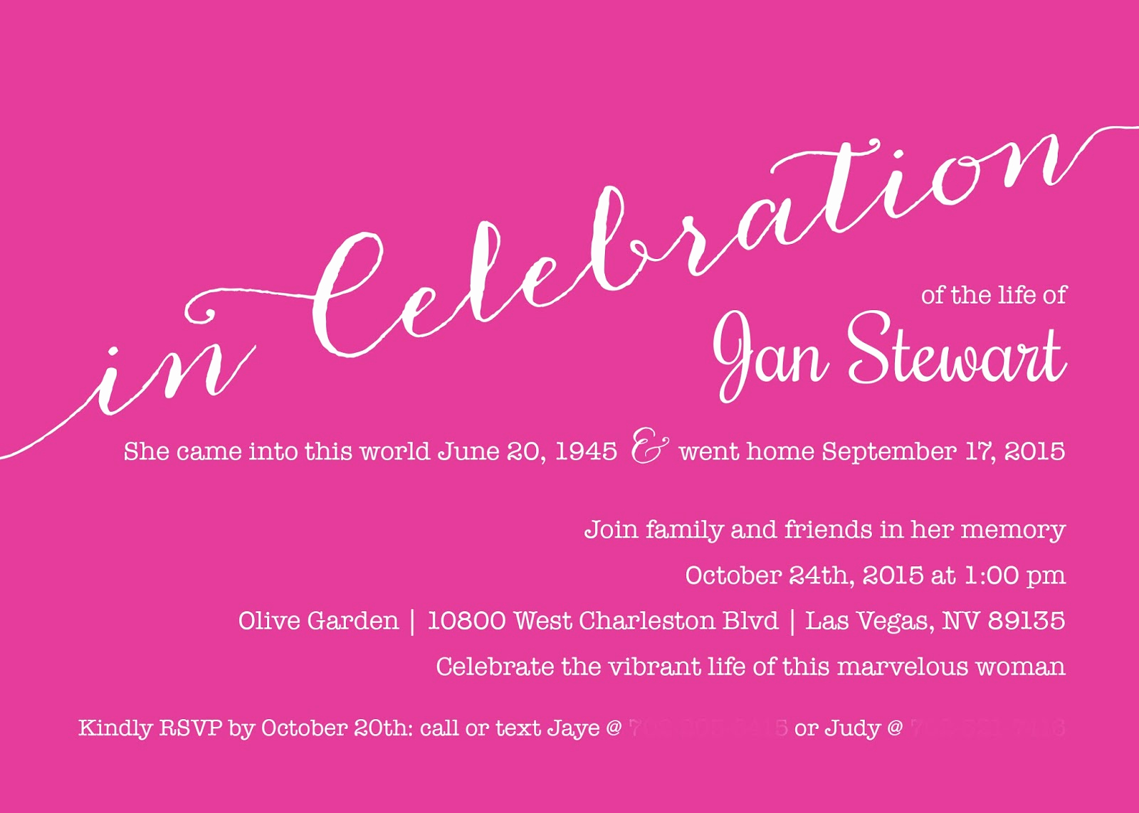 Celebration Of Life Invitation Wording