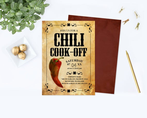 Chili Cook Off Invitation Wording Lovely Chili Cook F Invitation Editable Pdf Invite Peppers