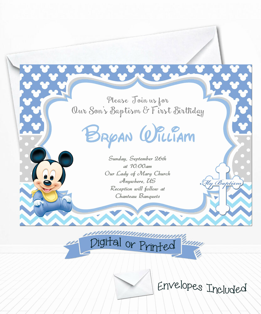 Christening and Birthday Invitation Elegant Printed Baby Mickey Birthday Invitations Mickey Baptism