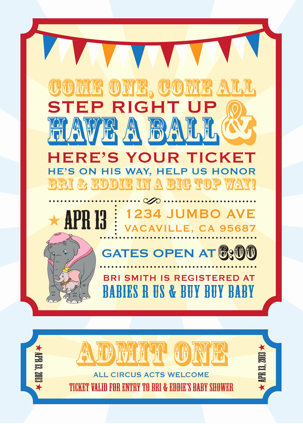 Circus Baby Shower Invitation Inspirational Dumbo Circus Personalized Baby Shower Invitation Printable
