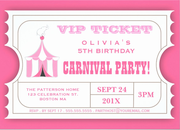 Circus Ticket Invitation Template Free Awesome 27 Carnival Birthday Invitations Free Psd Vector Eps