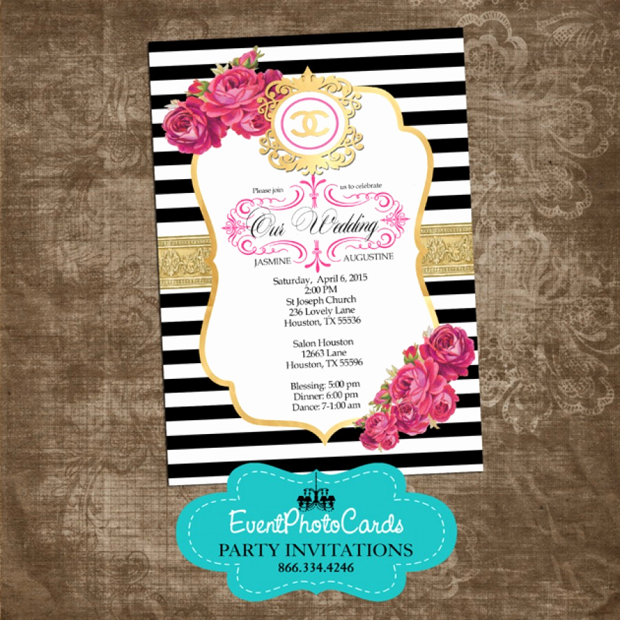 Coco Chanel Invitation Templates Inspirational Coco Chanel Gold Wedding Invitations Fashion Couture