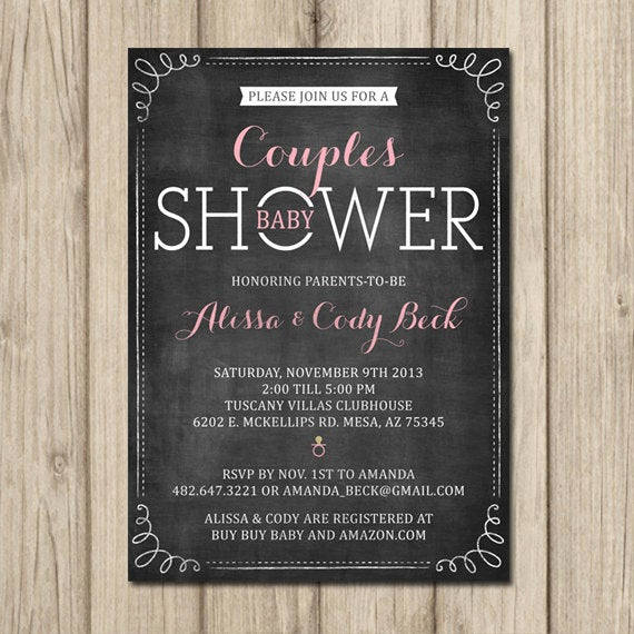 Coed Baby Shower Invitation Wording New Couples Baby Shower Invitation Coed Shower Chalkboard