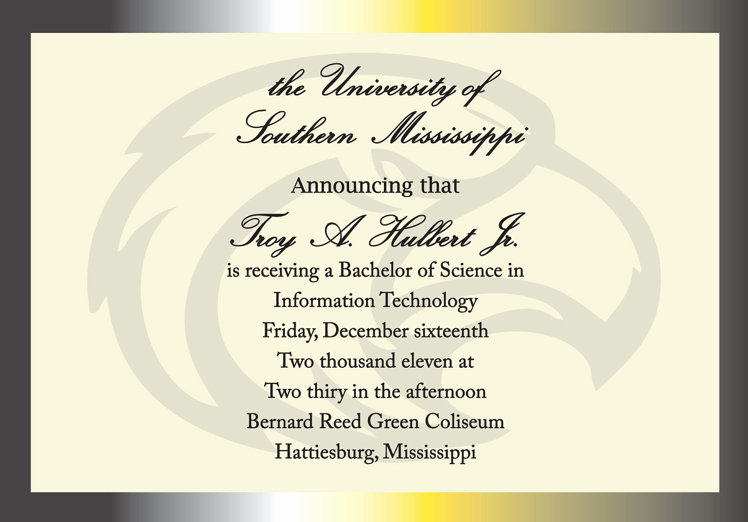 College Graduation Invitation Wording Elegant Items Similar to University Of southern Mississippi