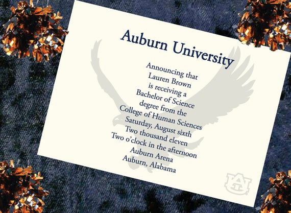 College Graduation Party Invitation Wording Unique Items Similar to Auburn University Graduation Announcement