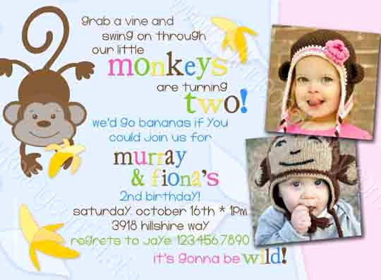 Combined Birthday Party Invitation Wording Elegant Go Bananas Jungle Monkey Joint 2 Any Age