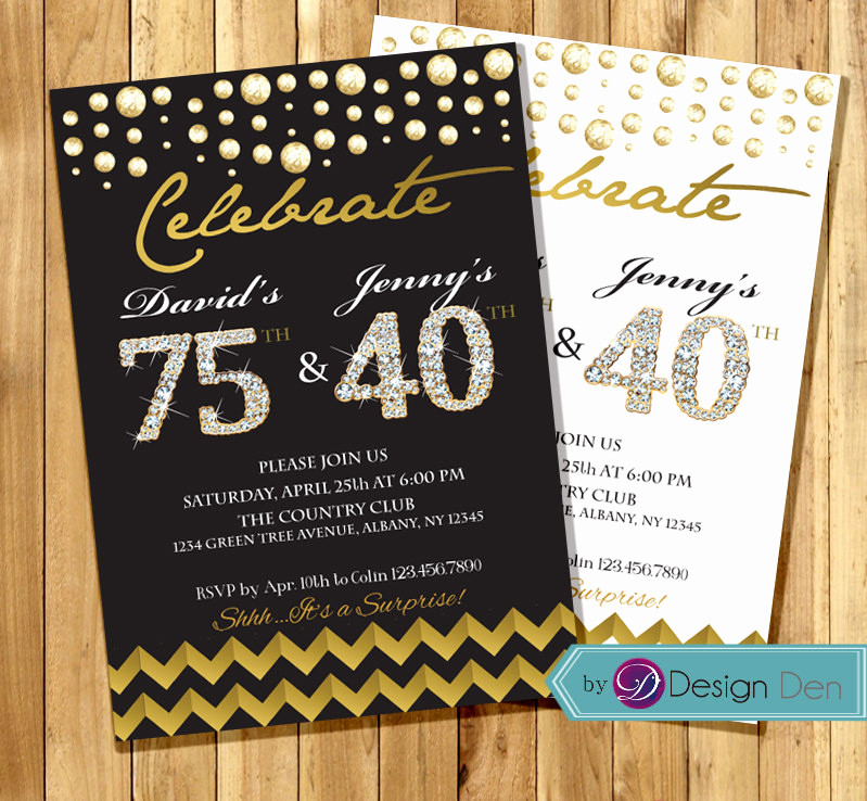 Combined Birthday Party Invitation Wording Luxury Adult Joint Birthday Invitation Bined Invitation Gold