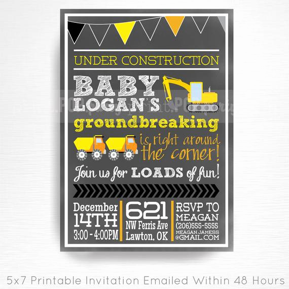 Construction Baby Shower Invitation Templates Awesome Construction Baby Shower Printable Invitation You Print Black
