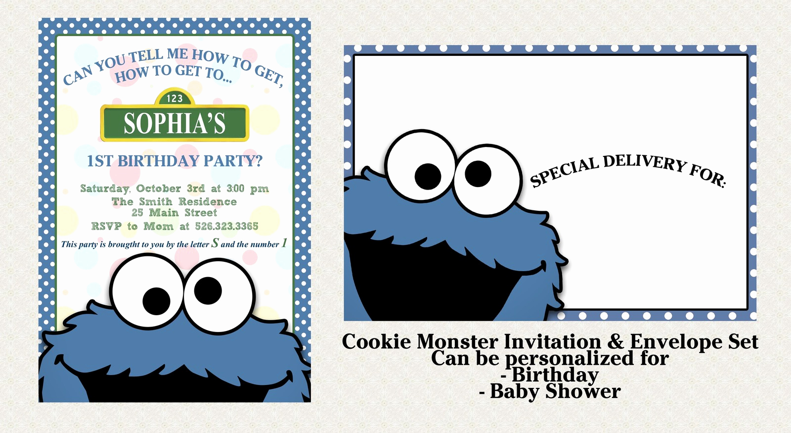 Cookie Monster Invitation Template Lovely Cookie Monster Invitation Set Matching and 50 Similar Items