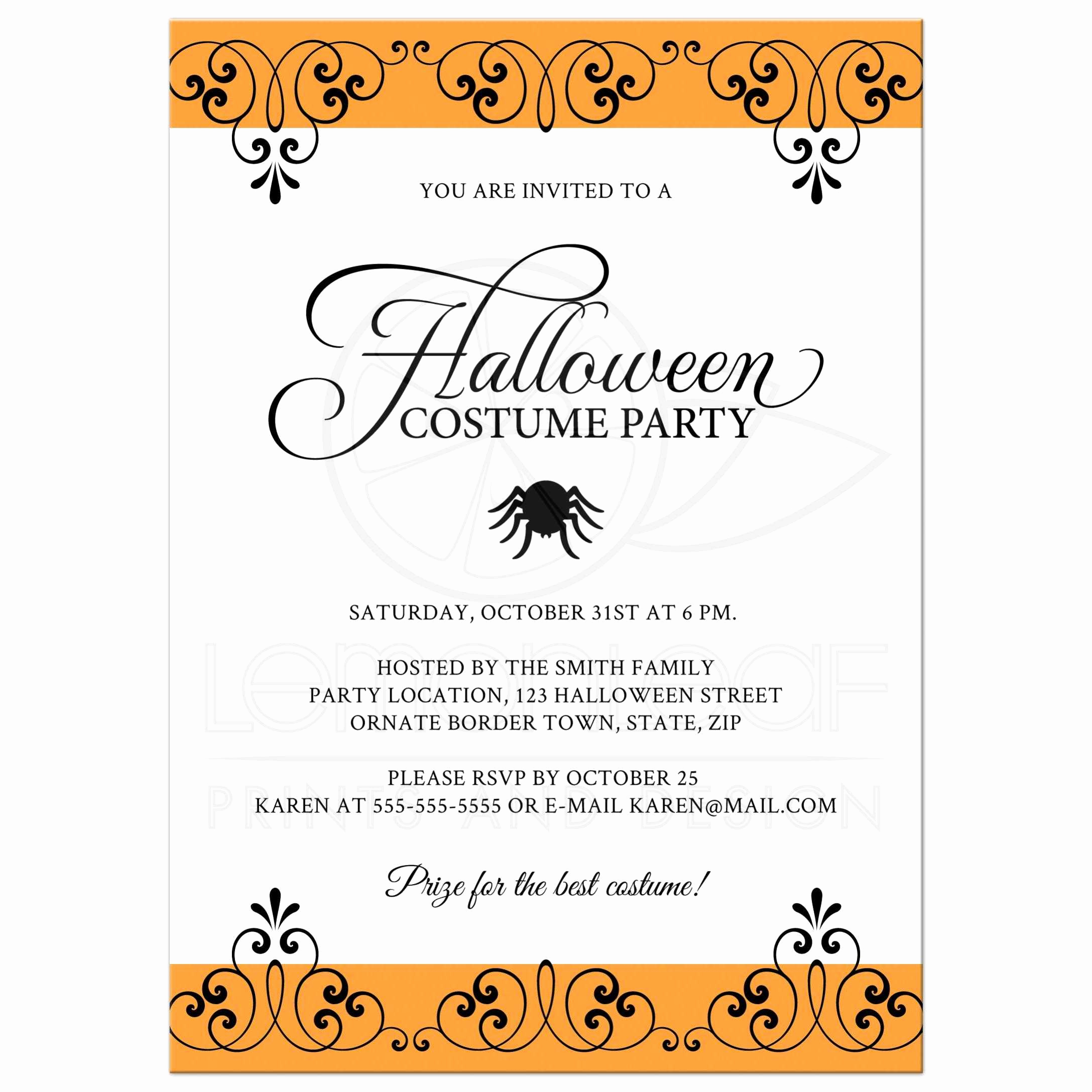Costume Party Invitation Wording Best Of Halloween Costume Party Invitation with ornate Black and