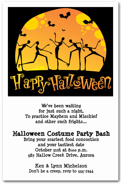 Costume Party Invitation Wording Lovely Moonlight Skeleton Dance Halloween Party Invitations