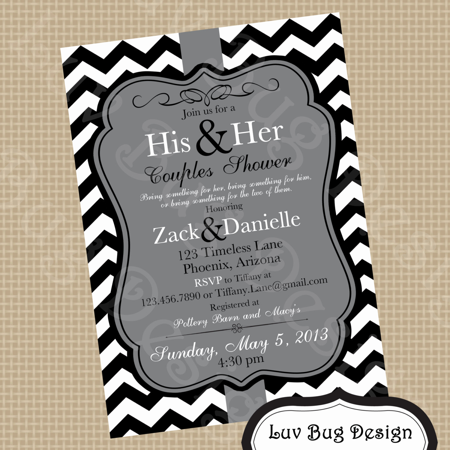 Couples Shower Invitation Wording Elegant Printable Gray themed Couples Shower or Bridal by Luvbugdesign