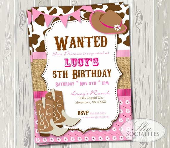 Cowgirl Invitation Template Free Awesome Pink Cowgirl Party Invitation Birthday or Baby Shower