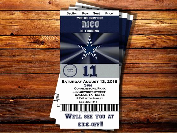 Dallas Cowboys Invitation Template Fresh Dallas Cowboys Ticket Birthday Invitation Shipping Included On