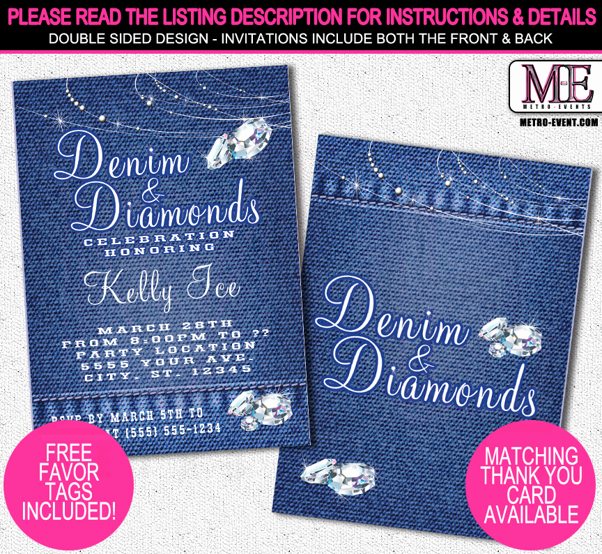 Denim and Diamonds Invitation Elegant Denim and Diamonds Invitations Metro events