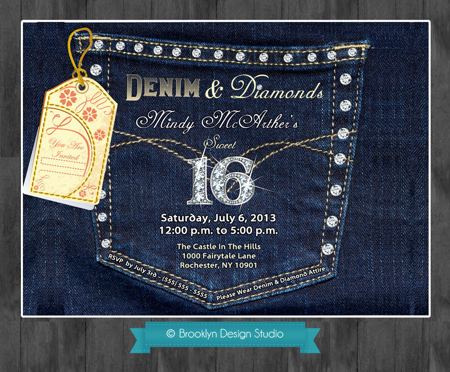 Denim and Diamonds Invitation Unique Denim and Diamonds Denim Pocket with Bling by