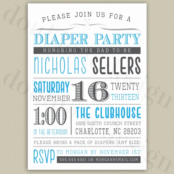 Diaper Party Invitation Templates Free Elegant Diaper Party Printable Invitation with Color by Doubleudesign