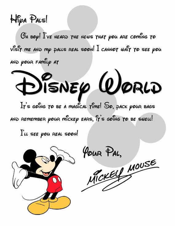 Disney World Invitation Letter Unique Custom Disney World Letter From Mickey Invitation to Disney
