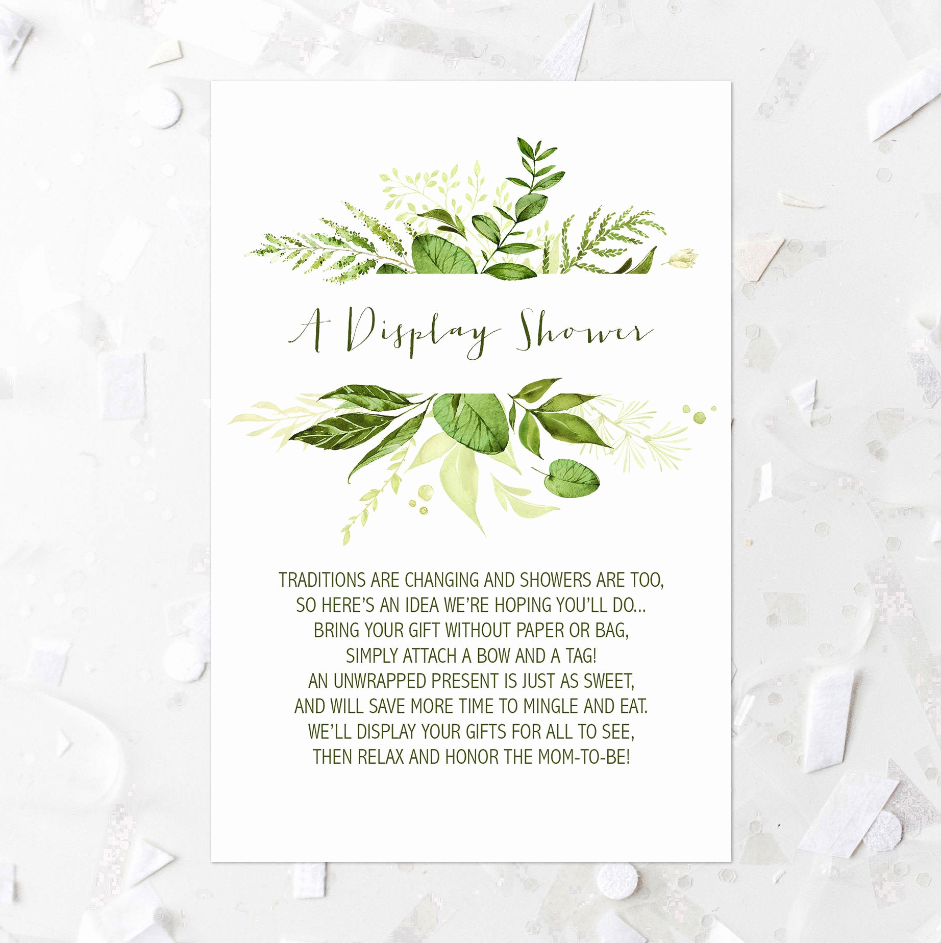 Display Shower Invitation Wording Elegant Greenery Display Shower Card Printable Leafy Green Baby Shower
