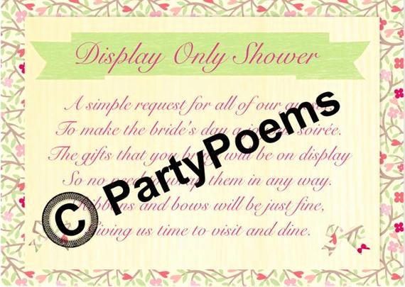 Display Shower Invitation Wording Lovely Display Bridal Shower Poem Inserts Used Along Side by