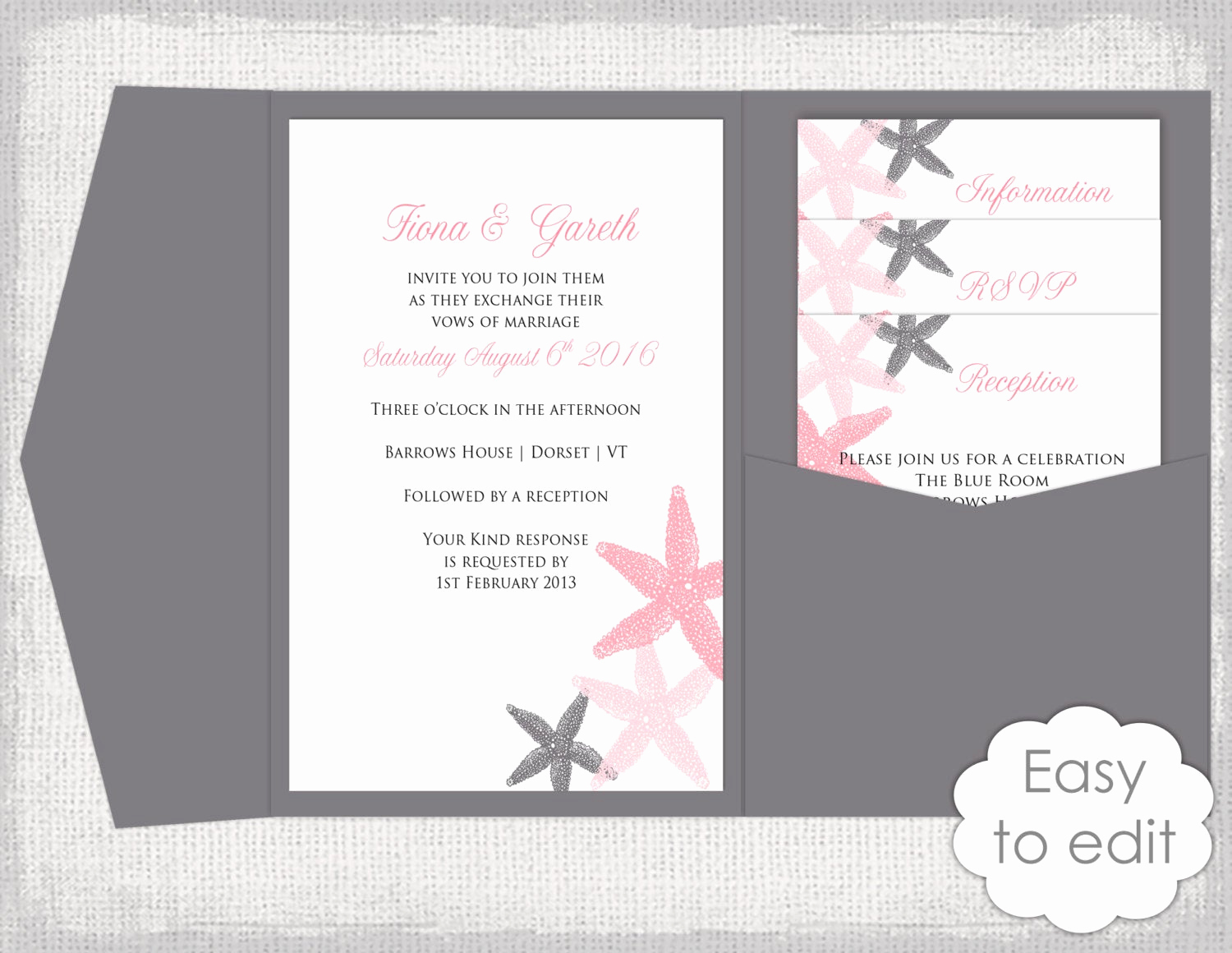 Diy Wedding Invitation Templates Inspirational Pocket Wedding Invitation Template Diy Beach Salmon and