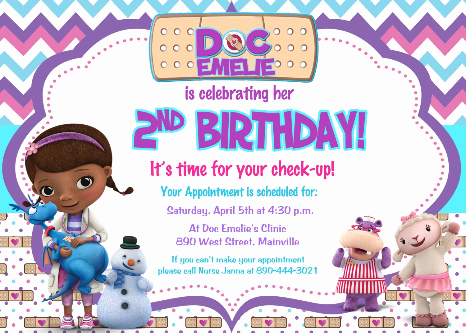 Doc Mcstuffins Birthday Invitation Template Elegant Doc Mcstuffins Birthday Party Invitation Digital File by