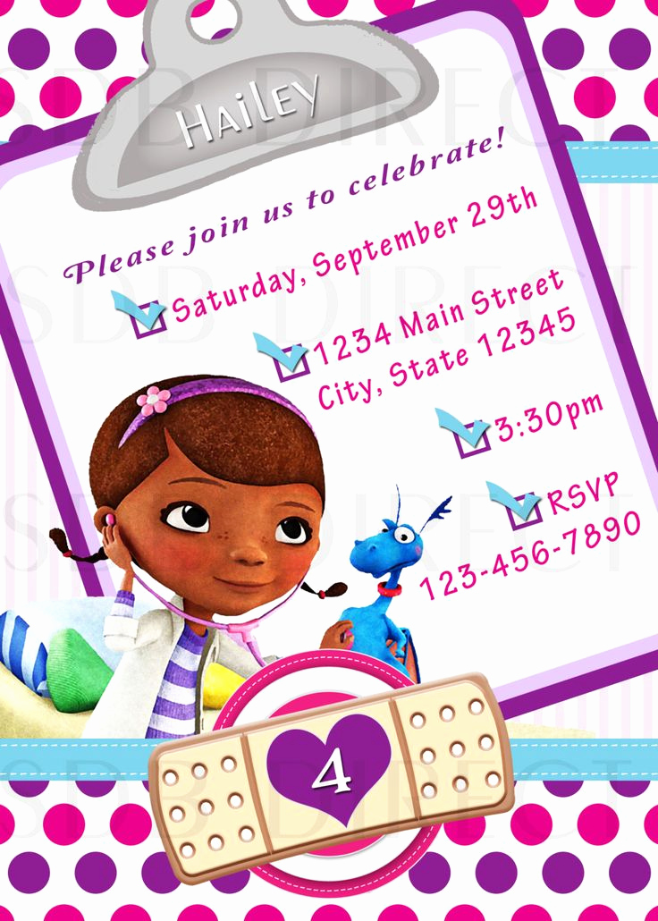 Doc Mcstuffins Birthday Invitation Template Inspirational Cute Doc Mcstuffins Digital Birthday Party Invitations $9