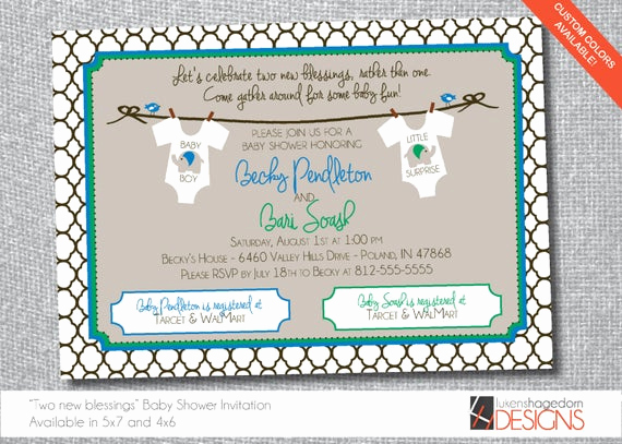 Double Baby Shower Invitation Wording Awesome Double Baby Shower Invitation Custom Colors Digital File
