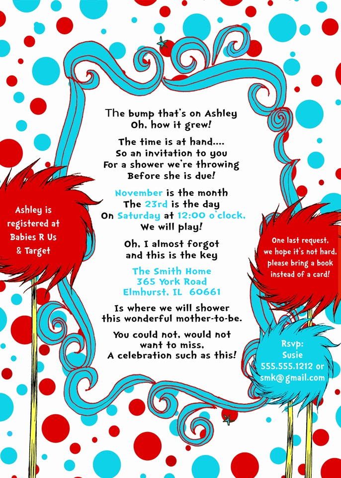 Dr Seuss Invitation Template Free Inspirational Doctor Seuss Baby Shower Invitations