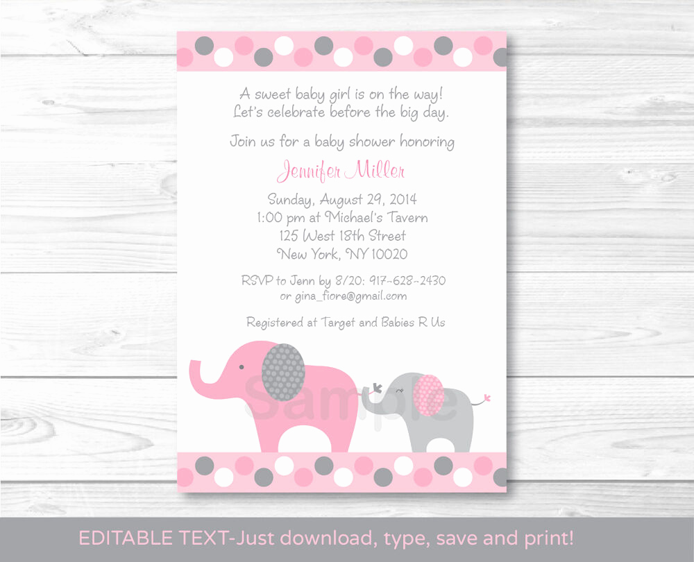 Elephant Baby Shower Invitation Fresh Pink and Gray Polka Dot Elephant Printable Baby Shower