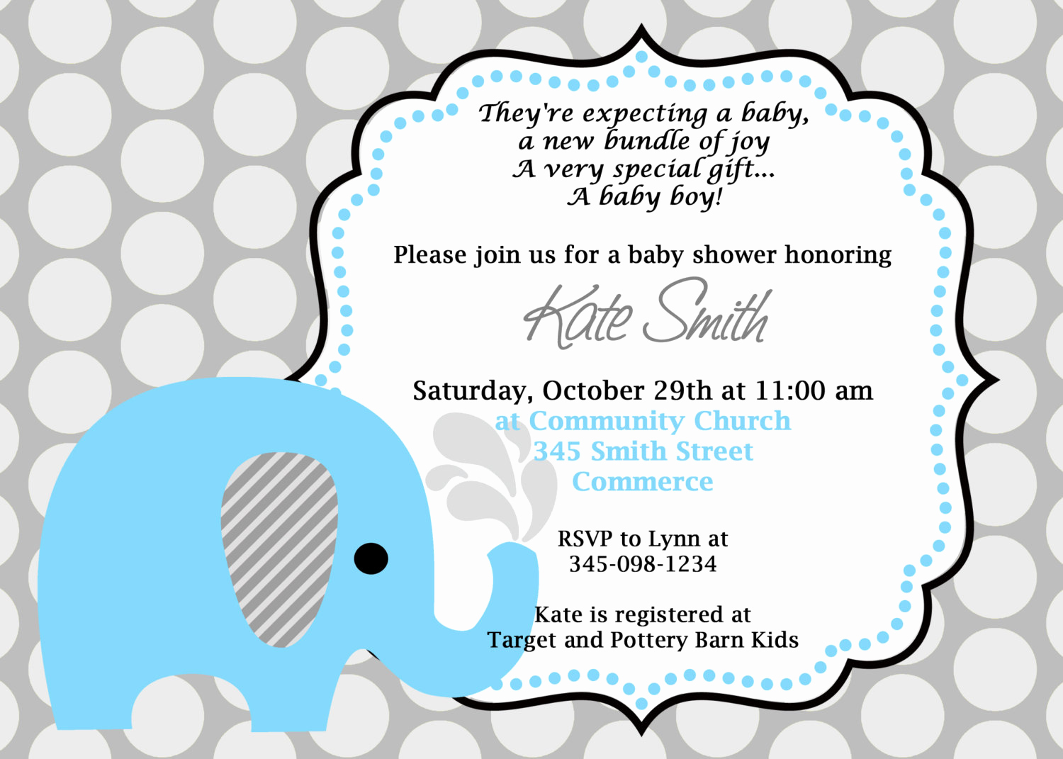 Elephant Baby Shower Invitation Templates Beautiful Printable Blue Elephant Baby Shower Invitation Customized