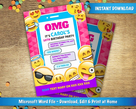 Emoji Invitation Template Free Fresh Diy Printable 5x7 Emoji Birthday Party Invitation Template
